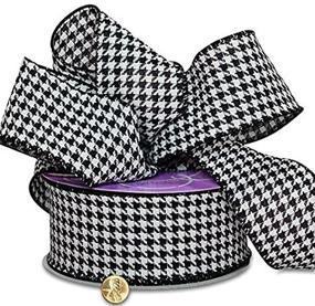 img 2 attached to 🎁 Paper Mart Houndstooth Grosgrain Wired Ribbon: Perfect for Holiday Gift Wrap & Crafting in Classic Black & White, Size: 2.5 Inch x 25 Yd