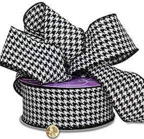 img 4 attached to 🎁 Paper Mart Houndstooth Grosgrain Wired Ribbon: Perfect for Holiday Gift Wrap & Crafting in Classic Black & White, Size: 2.5 Inch x 25 Yd