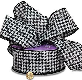 img 1 attached to 🎁 Paper Mart Houndstooth Grosgrain Wired Ribbon: Perfect for Holiday Gift Wrap & Crafting in Classic Black & White, Size: 2.5 Inch x 25 Yd