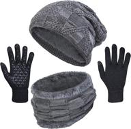 🧣 stay warm and stylish with the winter beanie hat scarf gloves set for men - knit thick slouchy cap, neck warmer, touchscreen gloves (3 pieces) logo