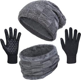 img 4 attached to 🧣 Stay Warm and Stylish with the Winter Beanie Hat Scarf Gloves Set for Men - Knit Thick Slouchy Cap, Neck Warmer, Touchscreen Gloves (3 Pieces)