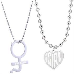 img 3 attached to 💎 COMTRUDE Igirl Necklace Set - Hip Hop Stainless Steel Pendant with Gift Box | Charm Jewelry for Girls and Women, Silver