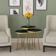 🌟 stylish set of 3 high gloss nesting end tables with metal legs - perfect for living room, home office, and bedroom decoration - easy assembly - black/gold logo