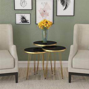 img 2 attached to 🌟 Stylish Set of 3 High Gloss Nesting End Tables with Metal Legs - Perfect for Living Room, Home Office, and Bedroom Decoration - Easy Assembly - Black/Gold