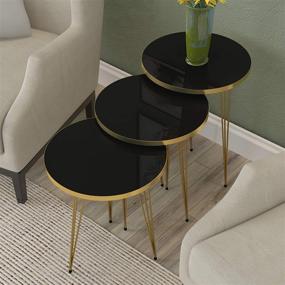 img 1 attached to 🌟 Stylish Set of 3 High Gloss Nesting End Tables with Metal Legs - Perfect for Living Room, Home Office, and Bedroom Decoration - Easy Assembly - Black/Gold