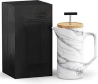 ☕️ french press coffee maker - uncrowned kings - ceramic with marble effect - 600ml - stainless steel dual filter and bamboo lid - packaged in an elegant gift box logo