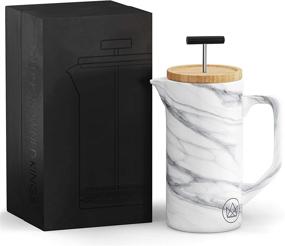 img 4 attached to ☕️ French Press Coffee Maker - Uncrowned Kings - Ceramic with Marble Effect - 600ml - Stainless Steel Dual Filter and Bamboo Lid - Packaged in an Elegant Gift Box