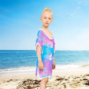 img 3 attached to 🌈 Chiffon Unicorn Mermaid Cover-up Beach Swimsuit Coverup with Pompom Tassel for Kid Girls