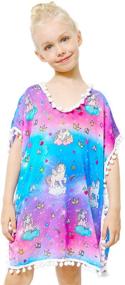 img 4 attached to 🌈 Chiffon Unicorn Mermaid Cover-up Beach Swimsuit Coverup with Pompom Tassel for Kid Girls