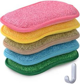 img 4 attached to 🧽 Non-Scratch Multipurpose Kitchen Scrub Sponges - Heavy Duty Cleaning, Reusable Microfiber Sponge Pack of 5 with Hook