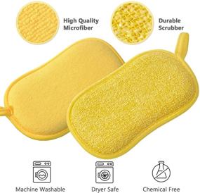 img 3 attached to 🧽 Non-Scratch Multipurpose Kitchen Scrub Sponges - Heavy Duty Cleaning, Reusable Microfiber Sponge Pack of 5 with Hook