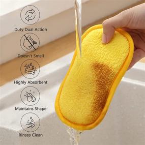 img 2 attached to 🧽 Non-Scratch Multipurpose Kitchen Scrub Sponges - Heavy Duty Cleaning, Reusable Microfiber Sponge Pack of 5 with Hook