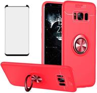 📱 versatile protection: asuwish compatible with samsung galaxy s8 plus case, tempered glass screen protector & cell ring holder stand in bold red shade logo