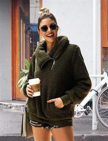 img 3 attached to 🔥 Stay Cozy and Chic with the Romanstii Women's Warm Sherpa Pullover: Half Zip Lapel Fluffy Fuzzy Sweatshirt Outwear with Pockets