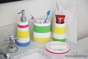 img 2 attached to 🌈 Colorful Striped Four Piece Kids Baby Bathroom Fun Accessories Set - Hermosa Collection (Multicolor Accessory Set)