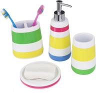 🌈 colorful striped four piece kids baby bathroom fun accessories set - hermosa collection (multicolor accessory set) logo