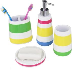 img 3 attached to 🌈 Colorful Striped Four Piece Kids Baby Bathroom Fun Accessories Set - Hermosa Collection (Multicolor Accessory Set)