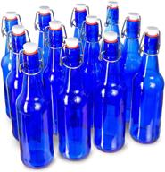 12-pack of 16 oz. pint size blue glass grolsch beer bottles - superior airtight seal with swing top stoppers - ideal supplies for home brewing, fermenting alcohol, kombucha tea, wine, and homemade soda logo