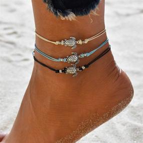 img 2 attached to 🐢 Stylish and Waterproof XIJIN String Anklets for Women - Beach Turtle Elephant Ankle Bracelets Set - Adjustable Boho Foot Anklet Pack