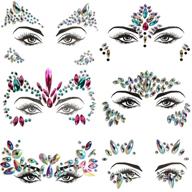 💎 6-piece face jewels for women and girls - rhinestone mermaid gems eye face temporary tattoos, self-adhesive crystal stickers for festival, rave, and carnival makeup logo