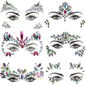img 4 attached to 💎 6-Piece Face Jewels for Women and Girls - Rhinestone Mermaid Gems Eye Face Temporary Tattoos, Self-Adhesive Crystal Stickers for Festival, Rave, and Carnival Makeup