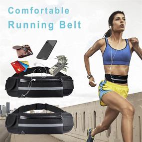 img 3 attached to 🏃 Water Resistant Running Belt Fanny Pack - 2 Pack for Men & Women, Waist Pack with Headphone Hole, Adjustable Running Phone Holder for Running, Hiking, Walking, Traveling - Black