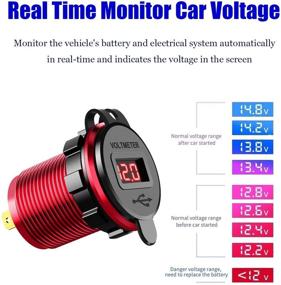 img 1 attached to 🔌 Быстрозарядное зарядное устройство YONHAN Quick Charge 3.0 с двумя USB-портами и водонепроницаемым питанием, быстрая зарядка, светодиодный вольтметр, набор для самостоятельной установки с проводами и предохранителем для автомобилей, лодок, морских и сухопутных судов, грузовиков и других автотранспортных средств - красный