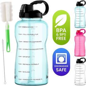 img 4 attached to 🔵 Light Blue EnergyBud 1 Gallon Water Bottle With Straw And Handle - Dishwasher Safe BPS & BPA Free, 2 Cleaning Brush Motivational 128oz Water Jug with Time Markers, Tritan, Gym & Exercise Equipment