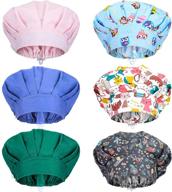 6 pack of satinior working caps with buttons - elastic bouffant turban hats with sweatband - printed unisex hair covers for work logo