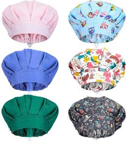 img 4 attached to 6 Pack of Satinior Working Caps with Buttons - Elastic Bouffant Turban Hats with Sweatband - Printed Unisex Hair Covers for Work