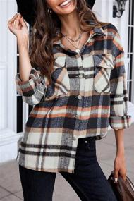 img 3 attached to YOCUR Flannel Jackets Cardigan Apricot Women's Clothing in Coats, Jackets & Vests