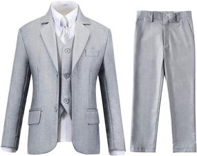 img 4 attached to Stylish Lycody Boys Suits: Formal 5 Piece Notched Lapel Suit Set with Tie and Vest