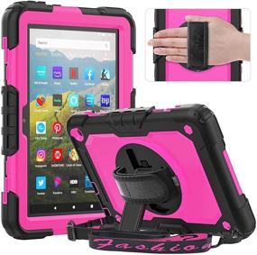 img 4 attached to 📚 Timecity Case for Kindle Fire HD 8/HD 8 Plus (2020 Release) – Heavy Duty with Screen Protector, Kickstand, Hand & Shoulder Strap-Rose