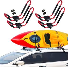 img 4 attached to Adust 2 Pair J-Bar Roof Rack for Kayak, Canoe, Paddle Board & Surfboard – Easy Car/SUV/Truck Roof Top Mount with Ratchet Lashing Straps (Red)