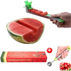 img 4 attached to 🍉 Yueshico Stainless Steel Watermelon Slicer Cutter Knife Corer with Melon Baller Scoop - Essential Kitchen Gadget for Fruits and Vegetables