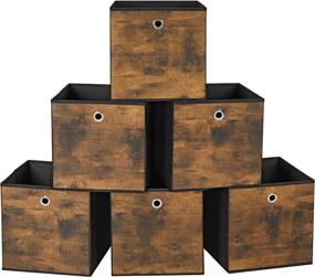 img 4 attached to 📦 SONGMICS Foldable Storage Organizer Boxes, Set of 6 - 11.8 x 11.8 x 11.8 Inches - Rustic Brown and Black - Clothes Organizer, Toy Bins - Non-Woven Fabric, Oxford Fabric - URFB102B01