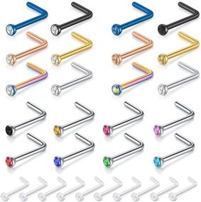 img 4 attached to Zolure Stainless Steel Nose Stud Nose Rings - Elegant 💎 CZ L Shape Nose Studs for Stylish Womens and Mens Piercing Jewelry