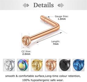 img 2 attached to Zolure Stainless Steel Nose Stud Nose Rings - Elegant 💎 CZ L Shape Nose Studs for Stylish Womens and Mens Piercing Jewelry