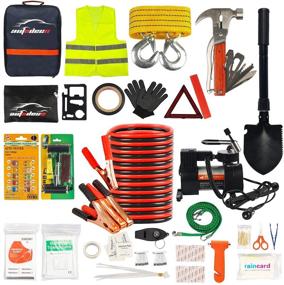 img 4 attached to AUTODECO Premium 118-Piece Car Roadside Emergency Kit - Heavy Duty Jumper Cables, Portable Air Compressor, Tow Strap, Multifunctional Hammer, Shovel, and More.