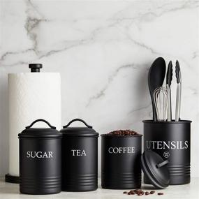 img 1 attached to 🍴 Set of 3 Black Steelware Central Kitchen Canisters with Lids - Ideal for Sugar, Coffee, Tea and Food Storage