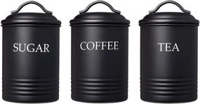 img 4 attached to 🍴 Set of 3 Black Steelware Central Kitchen Canisters with Lids - Ideal for Sugar, Coffee, Tea and Food Storage