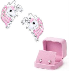 img 4 attached to Cute Unicorn Stud Earrings: Light Pink Sparkling Jewelry Gift Set for Little Girls - Ideal for Birthday Parties & Christmas with Velvet Gift Box