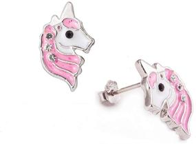 img 2 attached to Cute Unicorn Stud Earrings: Light Pink Sparkling Jewelry Gift Set for Little Girls - Ideal for Birthday Parties & Christmas with Velvet Gift Box