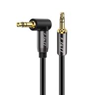🎧 j&d 3.5mm stereo audio aux jack to jack gold plated cable 90 degree right angle - 15 feet - compatible with iphone, galaxy, speakers, and more logo