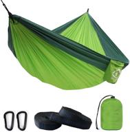 🏕️ double camping hammock with 2 tree straps - portable lightweight nylon parachute for backpacking, travel, beach, yard and outdoor survival (green) логотип