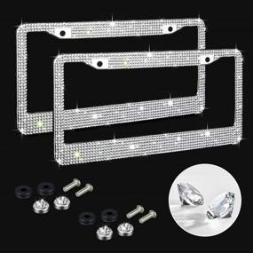 img 3 attached to 💎 Diamond Bling Steering Wheel Cover for Women: Universal Fit 15 Inch + 2 PCS Glitter Rhinestone License Plate Frames & More! A 5-Pack Bling Car Accessories Set