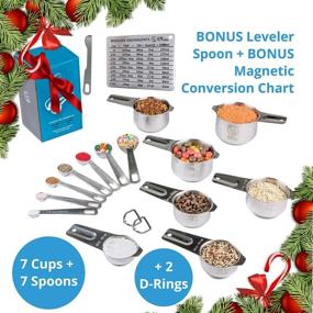 img 3 attached to 🥄 Premium Stainless Steel Measuring Cups and Spoons Set of 16 - Includes 7 Cups, 7 Spoons, Conversion Chart, and Leveler - High-Quality Metal Measuring Spoons and Cups for Dry and Liquid Ingredients