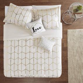 img 3 attached to 🌟 Stylish and Sophisticated: Intelligent Design Raina Duvet Cover Set in Full/Queen Size, Ivory/Gold