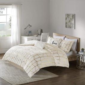 img 2 attached to 🌟 Stylish and Sophisticated: Intelligent Design Raina Duvet Cover Set in Full/Queen Size, Ivory/Gold
