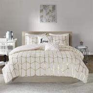 🌟 stylish and sophisticated: intelligent design raina duvet cover set in full/queen size, ivory/gold logo